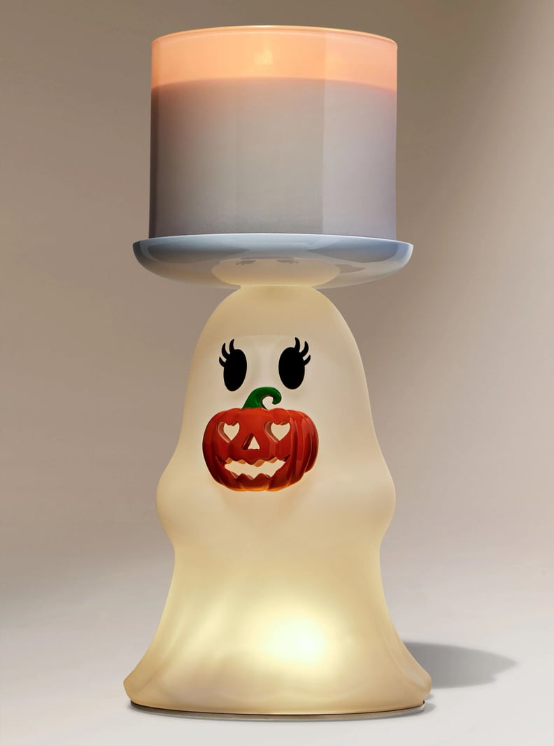 Light-up Ghost Jack-o'-lantern Pedestal 3-Wick Candle Holder