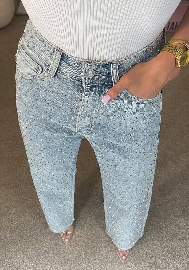 Straight-Leg Rhinestone Jeans